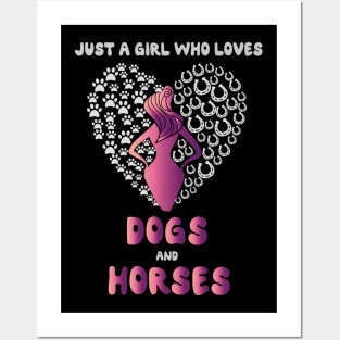 Just A Girl Who Really Loves Dogs And HorsesHorseshoe Paw funny Posters and Art